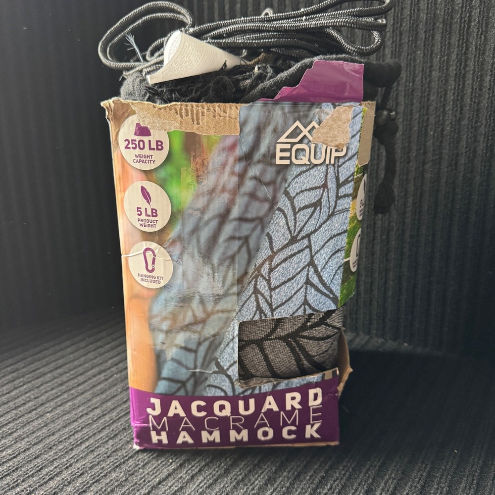 Equip Jacquard Macrame Hammock Gray Black Leaf Print 250lb Capacity 99518